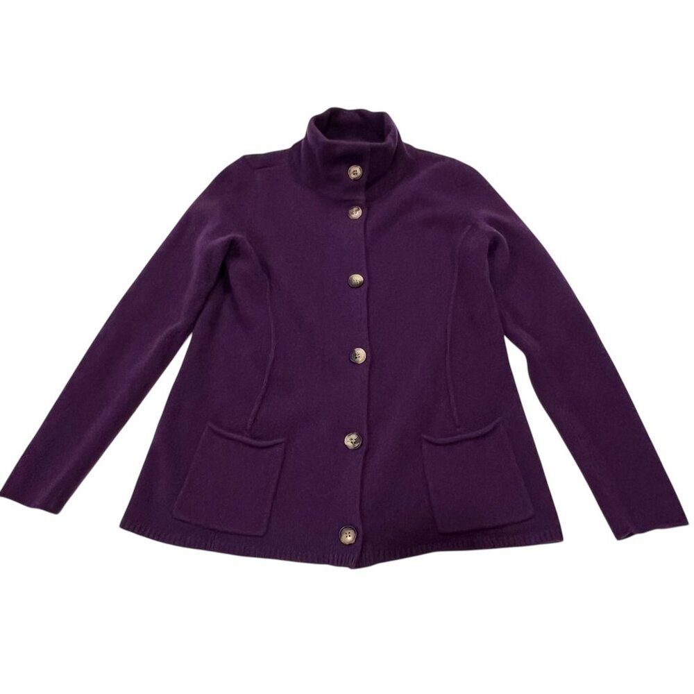 Eileen Fisher Wool Cashmere Button Cardigan, Purple, S
